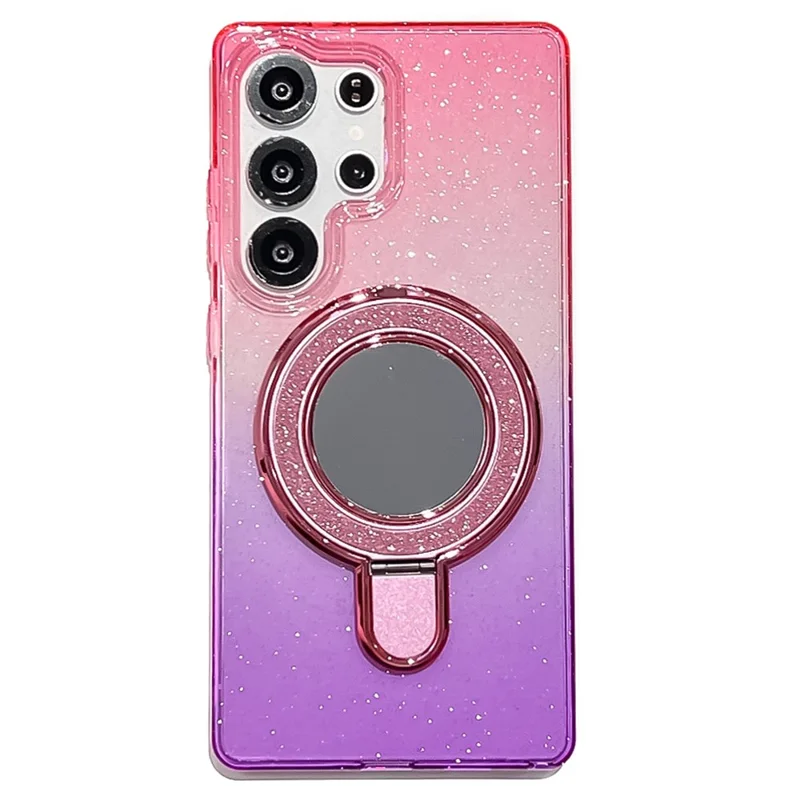 For Samsung Galaxy S25 Ultra Case Glitter PC + TPU Clear Mirror Kickstand Phone Cover with Compatible with MagSafe - Pink / Purple