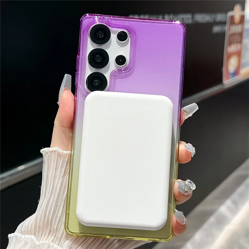 For Samsung Galaxy S25 Ultra Case Glitter PC + TPU Clear Mirror Kickstand Phone Cover with Compatible with MagSafe - Pink / Purple