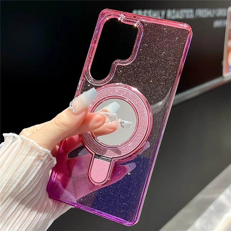 For Samsung Galaxy S25 Ultra Case Glitter PC + TPU Clear Mirror Kickstand Phone Cover with Compatible with MagSafe - Pink / Purple