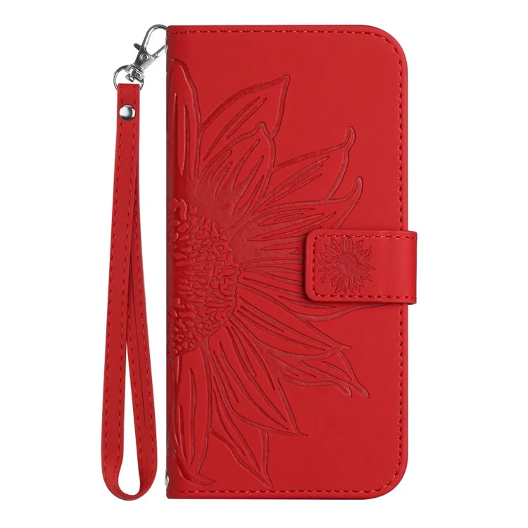 Für Samsung Galaxy S20 Ultra HT04 Telefonhülle, Allround Schockdes Hauttouch PU Leder Eingeprägter Sonnenblumen-ballet-brieftasche Mit Handgurt - Rot