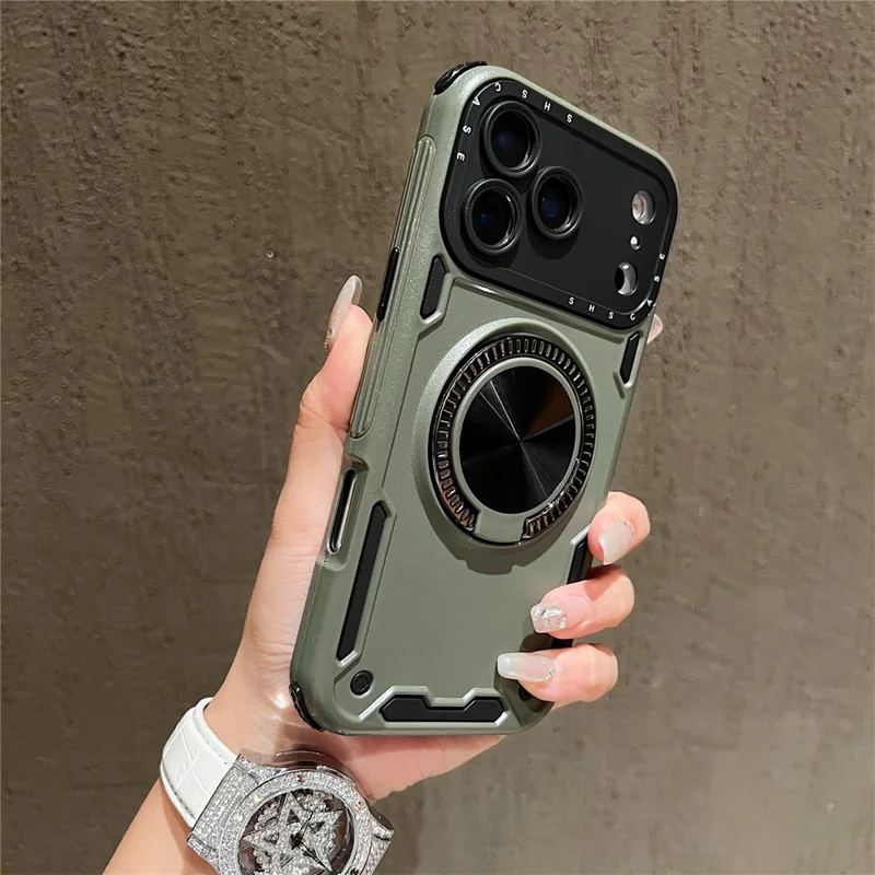 For iPhone 17 Pro Case Ring Kickstand PC + TPU Schokbestendige Telefoonaanhang - Groen