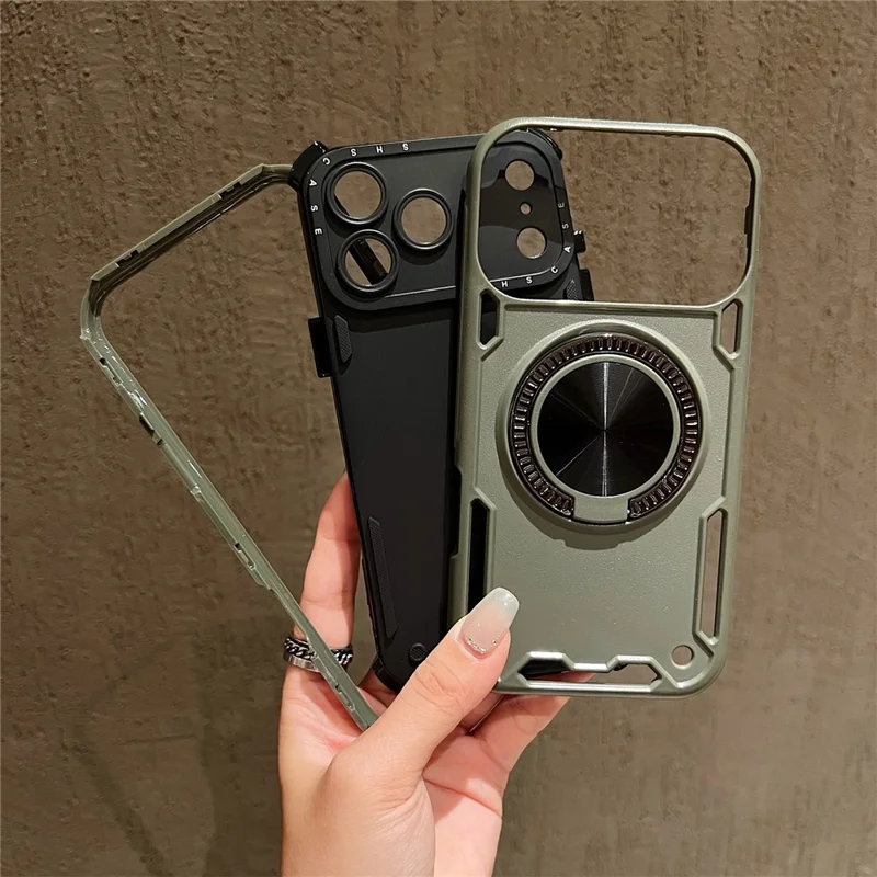 For iPhone 17 Pro Case Ring Kickstand PC + TPU Schokbestendige Telefoonaanhang - Groen