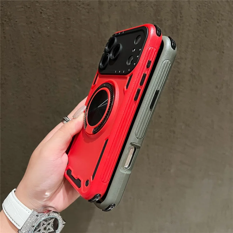For iPhone 17 Pro Case Ring Kickstand PC + TPU Schokbestendige Telefoonaanhang - Groen