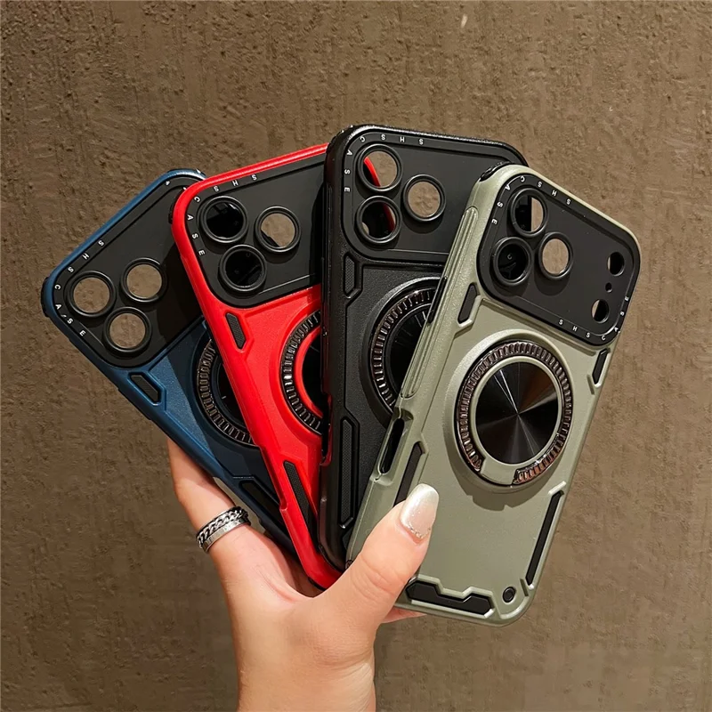 For iPhone 17 Pro Case Ring Kickstand PC + TPU Schokbestendige Telefoonaanhang - Groen