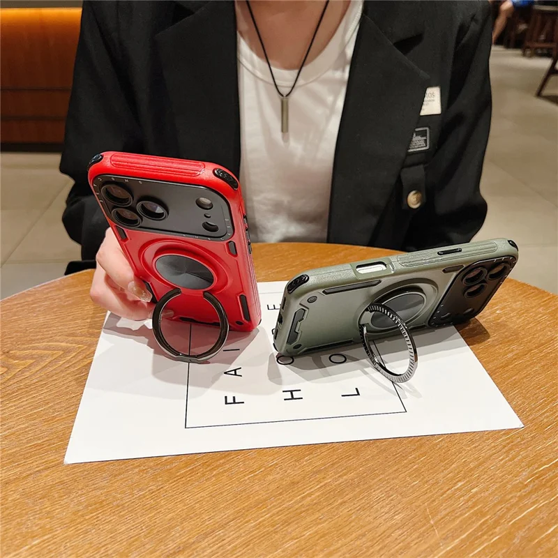 Voor iPhone 17 Pro Max Hoesje Ring + Standfunctie PC + TPU Stootvaste Telefoonhoes - Groen