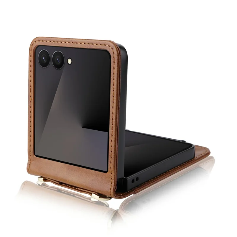 For Samsung Galaxy Z Flip7 5 Case Card Slots Leather Phone Cover with Lanyard - Brown