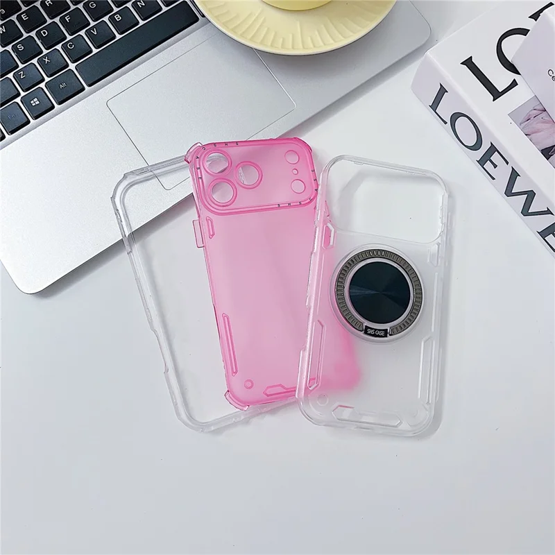 For iPhone 17 Pro Case Ring Kickstand PC + TPU Translucent Telefoonhoesje - Roze