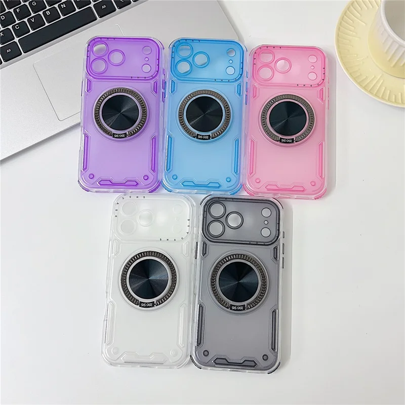 For iPhone 17 Pro Case Ring Kickstand PC + TPU Translucent Telefoonhoesje - Roze