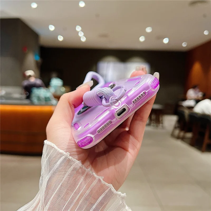 For iPhone 18 Pro / 17 Pro Case Ring Kickstand PC + TPU Translucent Phone Back Cover with Hand Strap - Purple