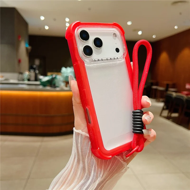 Capa para iPhone 17 Pro Max 3 em 1 TPU+PC Capa de telefone fosca à prova de choque com alça para a mão - Laranja