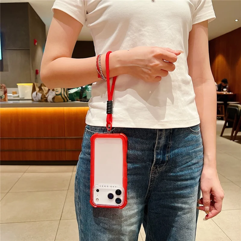 Capa para iPhone 17 Pro Max 3 em 1 TPU+PC Capa de telefone fosca à prova de choque com alça para a mão - Laranja