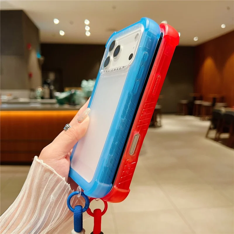 For iPhone 17 Pro Max Case 3 in 1 TPU+PC Matte Phone Cover Shockproof Back Protector with Hand Strap - Blue