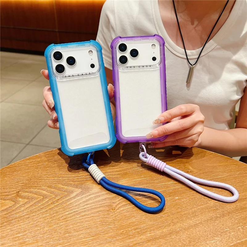 For iPhone 17 Pro Max Case 3 in 1 TPU+PC Matte Phone Cover Shockproof Back Protector with Hand Strap - Blue