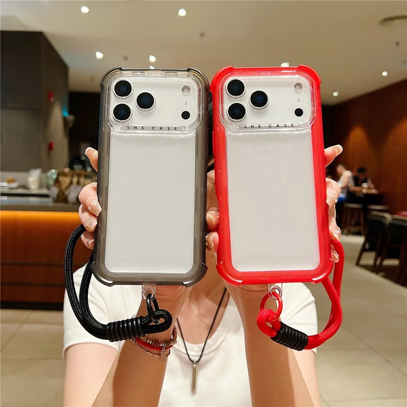 For iPhone 17 Pro Max Case 3 in 1 TPU+PC Matte Phone Cover Shockproof Back Protector with Hand Strap - Pink