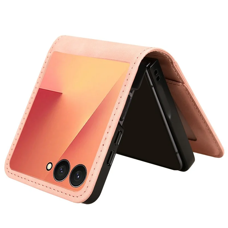 Étui pour Samsung Galaxy Z Flip7 5G Design Séparable avec Emplacement pour Carte Cuir + PC Coque de Téléphone - Rose