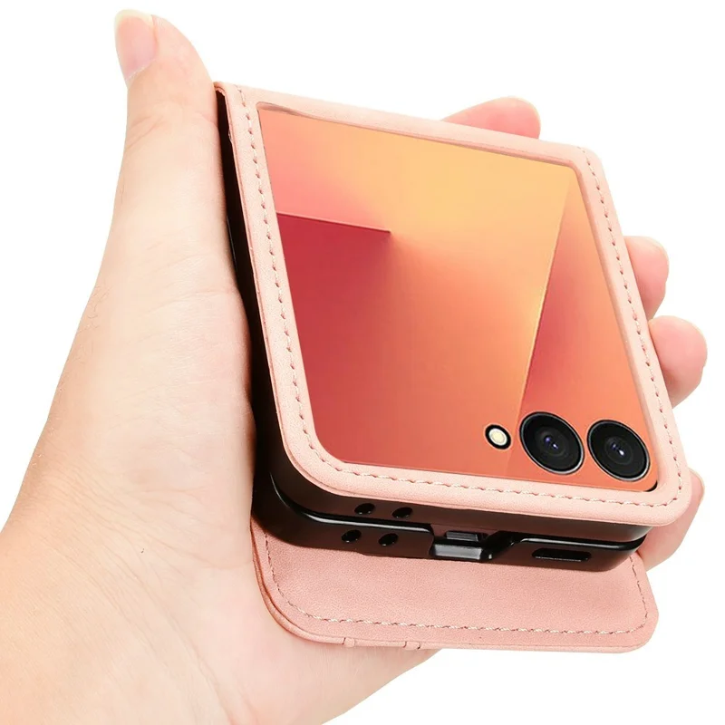 Étui pour Samsung Galaxy Z Flip7 5G Design Séparable avec Emplacement pour Carte Cuir + PC Coque de Téléphone - Rose