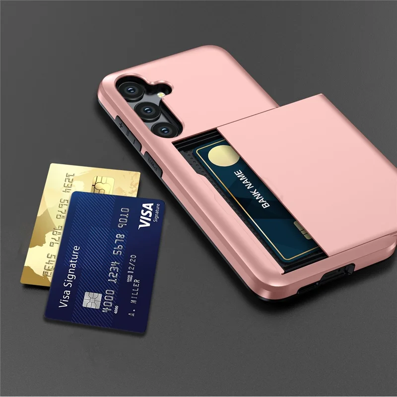 For Samsung Galaxy S25 FE Case with Card Holder TPU + PC Phone Back Cover - Rose Gold