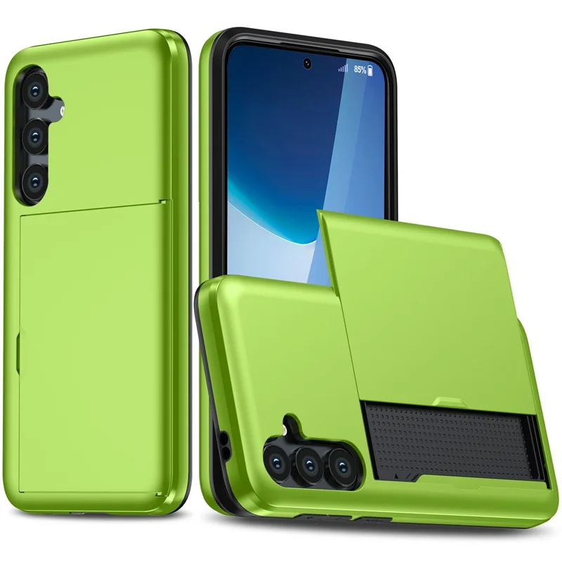 AMORUS For Samsung Galaxy S25 FE Case with Sliding Card Holder PC TPU Phone Back Cover - Green