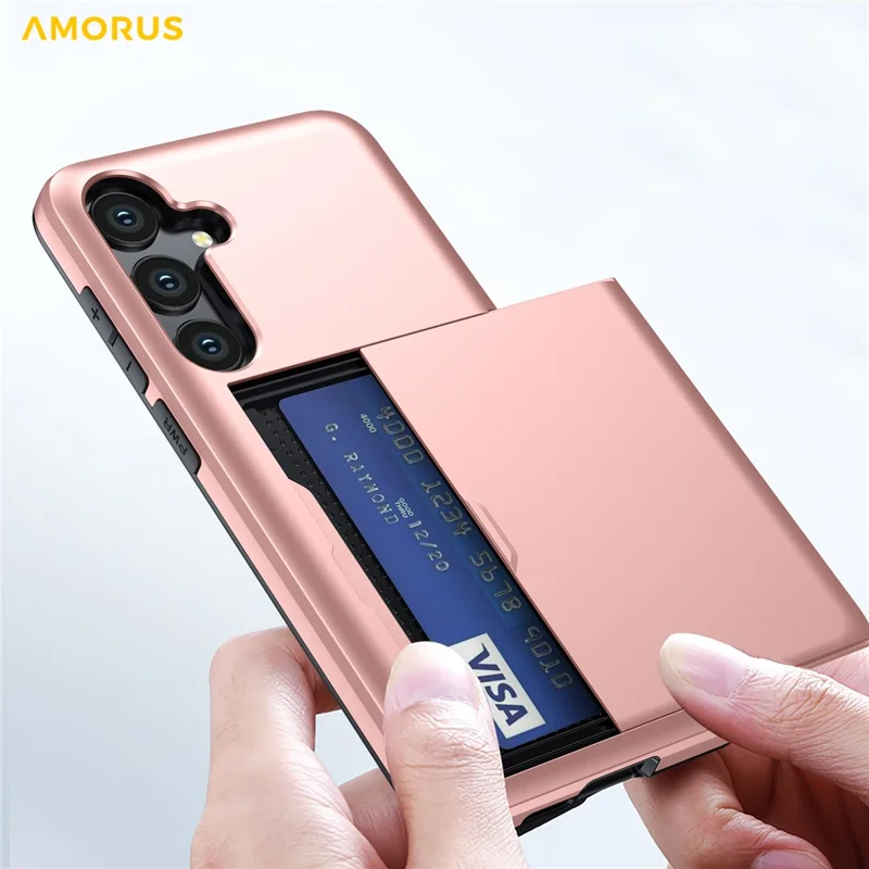 AMORUS For Samsung Galaxy S25 FE Case with Sliding Card Holder PC TPU Phone Back Cover - Green