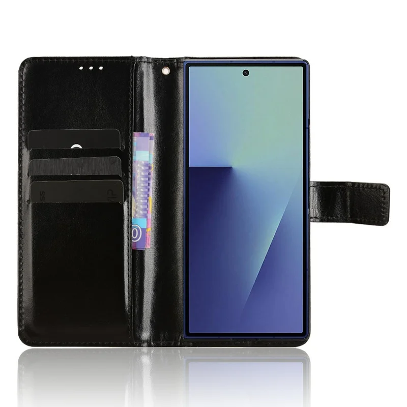 For Samsung Galaxy Z Fold7 5G Phone Case Pencil Slot Stand Leather Cover Crazy Horse Texture - Black