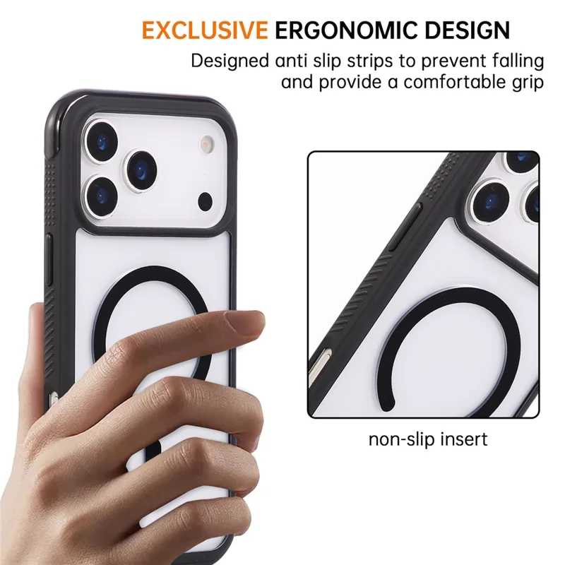 For iPhone 17 Pro Case Compatibel met MagSafe TPU + PC Transparante Beschermmende Telefoonhoes - Zwart