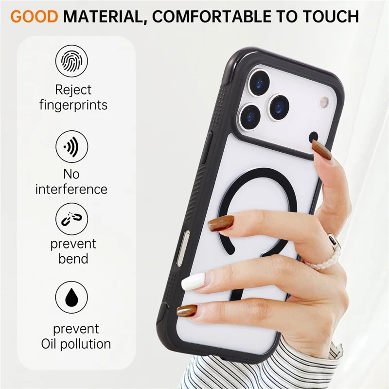 For iPhone 17 Pro Case Compatible with MagSafe TPU + PC Transparent Phone Cover with Wrist Strap - Black