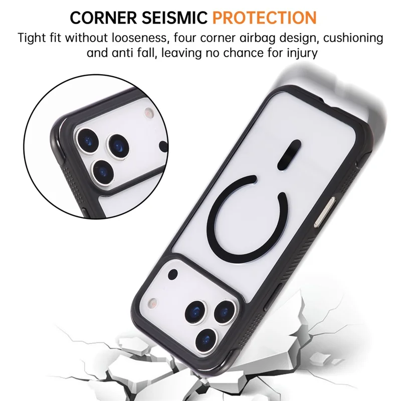 For iPhone 17 Pro Max Case TPU + PC Transparent Protective Phone Cover with Wrist Strap - Black