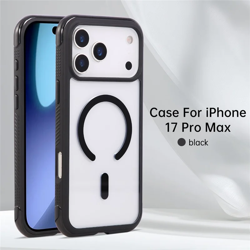 For iPhone 17 Pro Max Case TPU + PC Transparent Protective Phone Cover with Wrist Strap - Black
