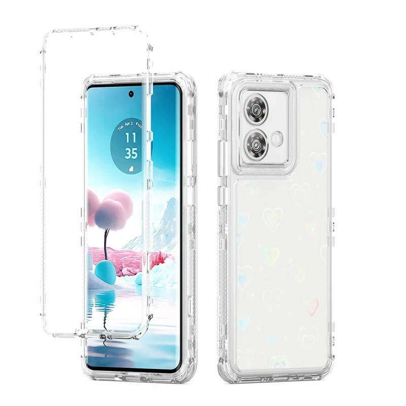 For Motorola Edge 40 Neo 5G Case Precise Cutouts Acrylic TPU Clear Phone Cover with Laser-printed Film - Hearts