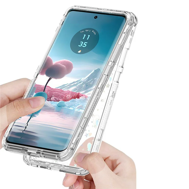 For Motorola Edge 40 Neo 5G Case Precise Cutouts Acrylic TPU Clear Phone Cover with Laser-printed Film - Hearts