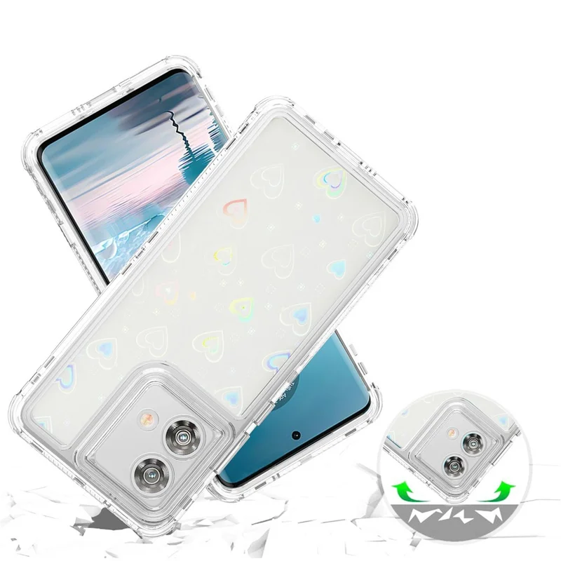 For Motorola Edge 40 Neo 5G Case Precise Cutouts Acrylic TPU Clear Phone Cover with Laser-printed Film - Hearts