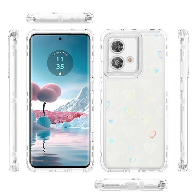 For Motorola Edge 40 Neo 5G Case Precise Cutouts Acrylic TPU Clear Phone Cover with Laser-printed Film - Hearts