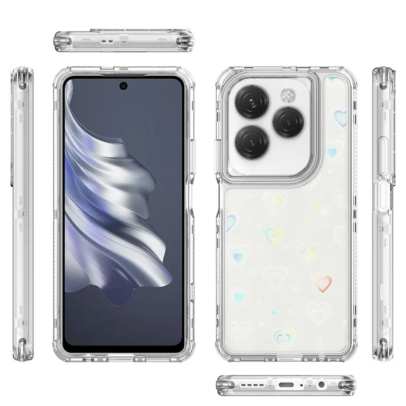 Capa Transparente para TECNO Spark 20 Pro / Infinix Hot 40 X6836 / Hot 40 Pro X6837 com Recortes Precisos, Capa de Telefone em Acrílico TPU com Película Laser Impressa - Corações