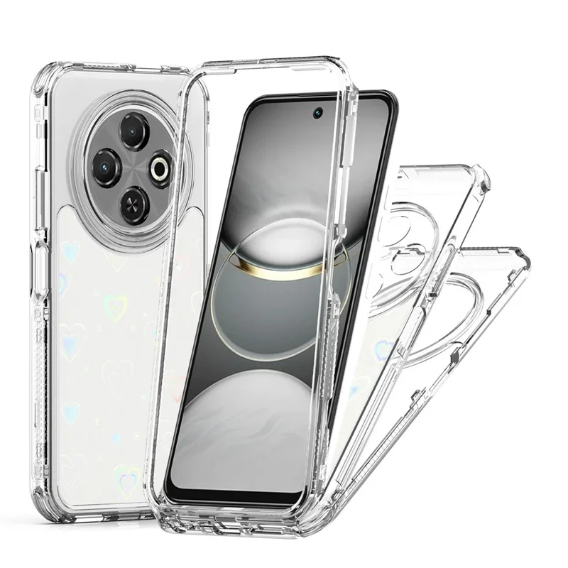 For TECNO Spark 30C 4G Case Precise Cutouts Acrylic TPU Clear Phone Cover with Laser-printed Film - Hearts