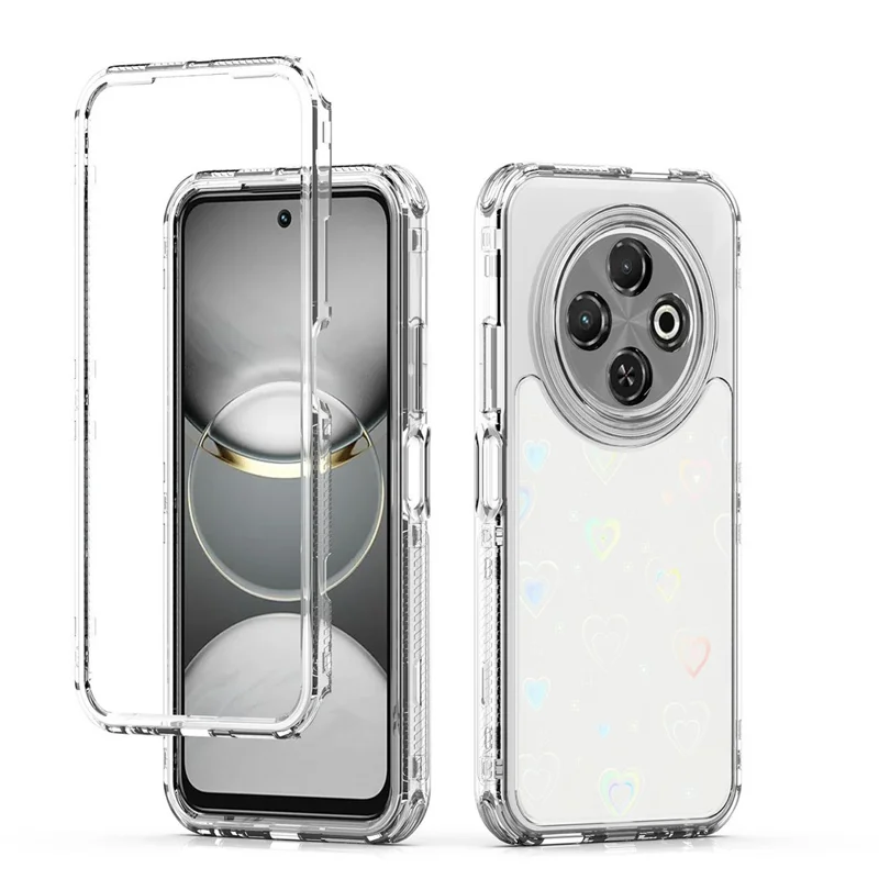 For TECNO Spark 30C 4G Case Precise Cutouts Acrylic TPU Clear Phone Cover with Laser-printed Film - Hearts