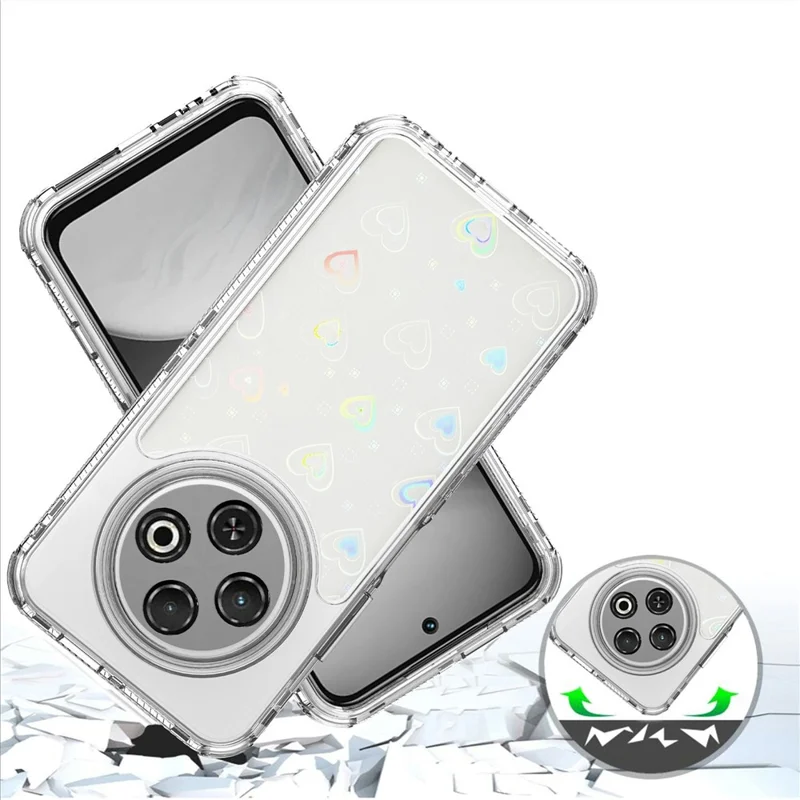 For TECNO Spark 30C 4G Case Precise Cutouts Acrylic TPU Clear Phone Cover with Laser-printed Film - Hearts