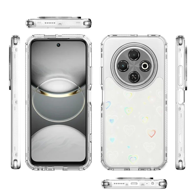 For TECNO Spark 30C 4G Case Precise Cutouts Acrylic TPU Clear Phone Cover with Laser-printed Film - Hearts