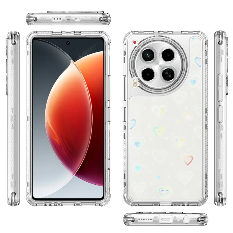 TECNO Camon 30 4G / 5G Hülle Präzise Ausschnitte Acryl-TPU-Klare Handyhülle mit Laser-bedrucktem Film - Herzen