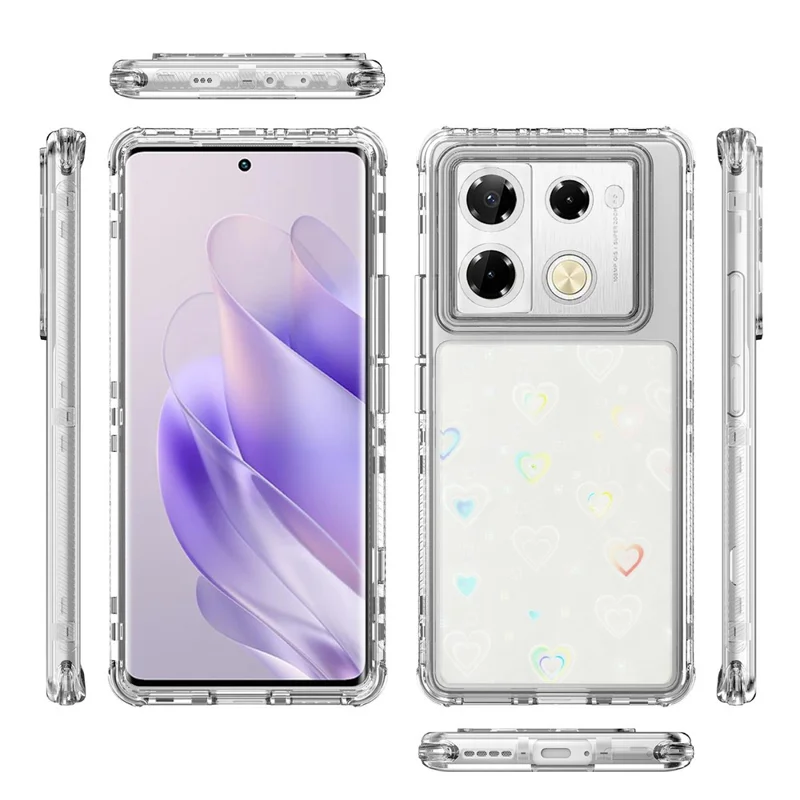 Clear Phone Case for Infinix Note 40 Pro 4G / 5G / Note 40 Pro+ Precise Cutouts Acrylic TPU Cover with Laser-printed Film - Hearts
