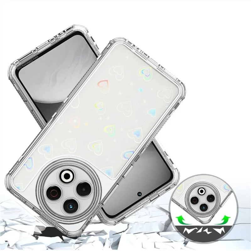 Per TECNO Spark 30 Pro 4G Custodia Tagli precisi Acrilico TPU Custodia telefonica trasparente con pellicola stampata al laser - Cuori