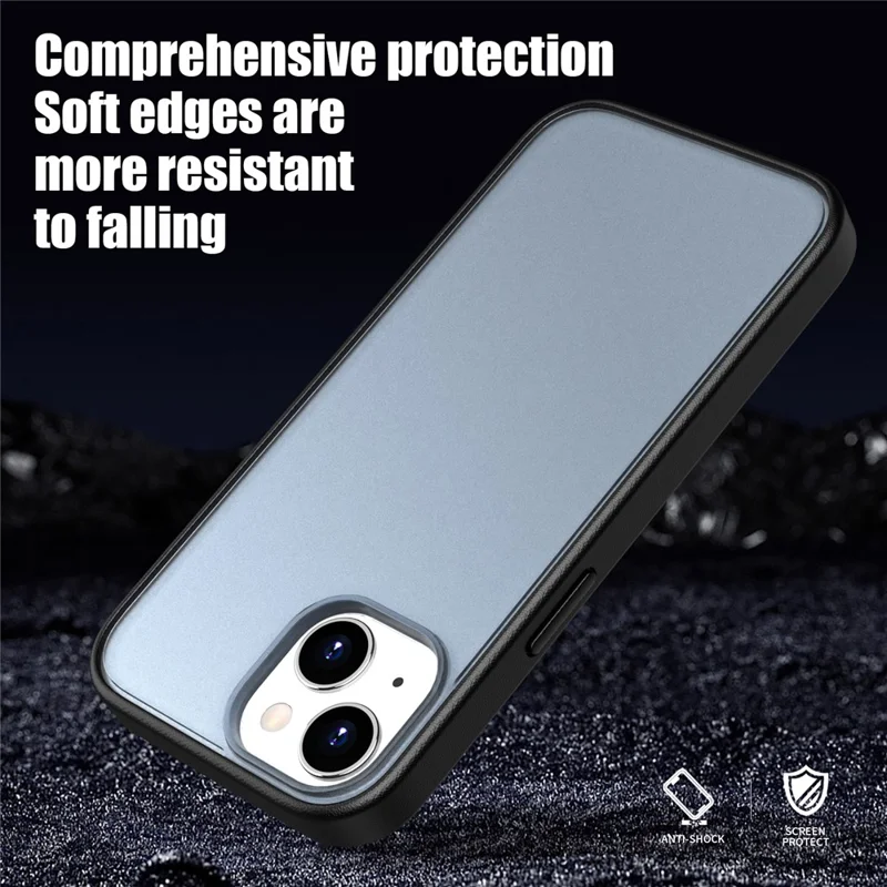 For iPhone 15 Plus Case Skin Feel Frosted PC + TPU Protective Phone Cover - Black