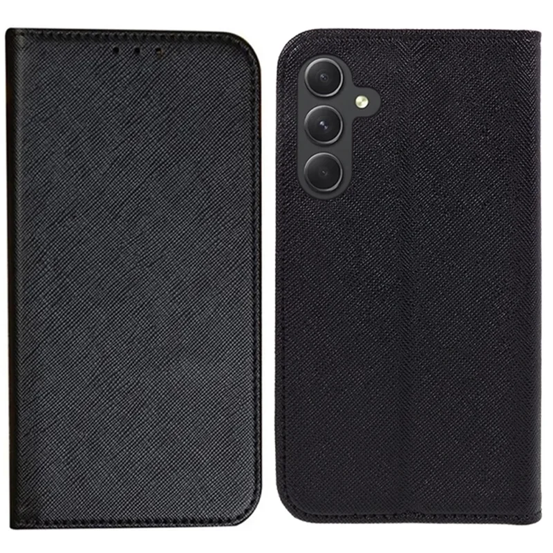 For Samsung Galaxy A17 5G / A26 5G Case Cross Texture Leather Phone Cover Hidden Magnetic - Black