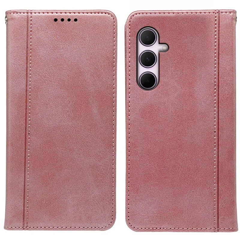 For Samsung Galaxy A17 5G / A26 5G Case Hidden Magnetic Closure Calf Texture Leather Phone Cover - Rose Gold
