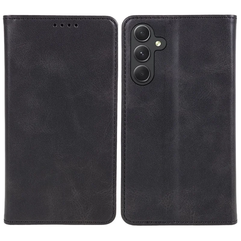 For Samsung Galaxy A17 5G / A26 5G Case Strong Magnetic PU Leather Phone Cover Calf Texture - Black