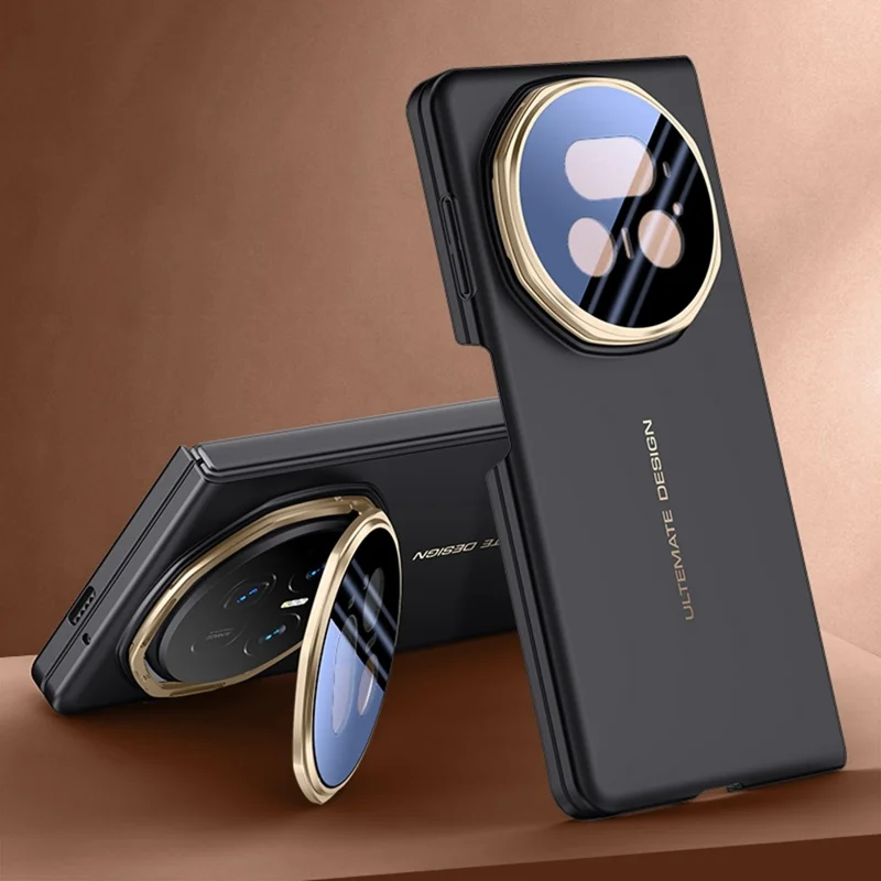 Schutzhülle für Honor Magic V5 5G mit Objektivschutz, Ständer und samtiger Oberfläche - Schwarz