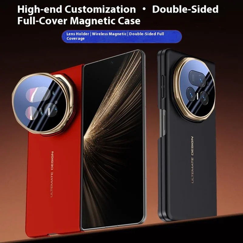 Für Honor Magic V5 5G Magnetische Hülle mit Objektivschutz, Ständer und samtweicher PC-Handyhülle - Schwarz