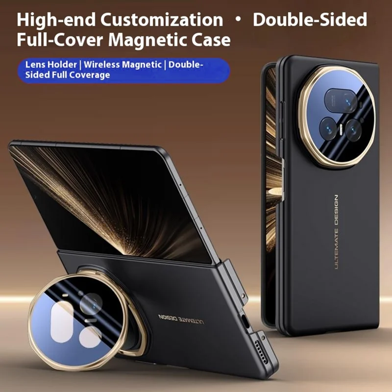 Für Honor Magic V5 5G Magnetische Hülle mit Objektivschutz, Ständer und samtweicher PC-Handyhülle - Schwarz