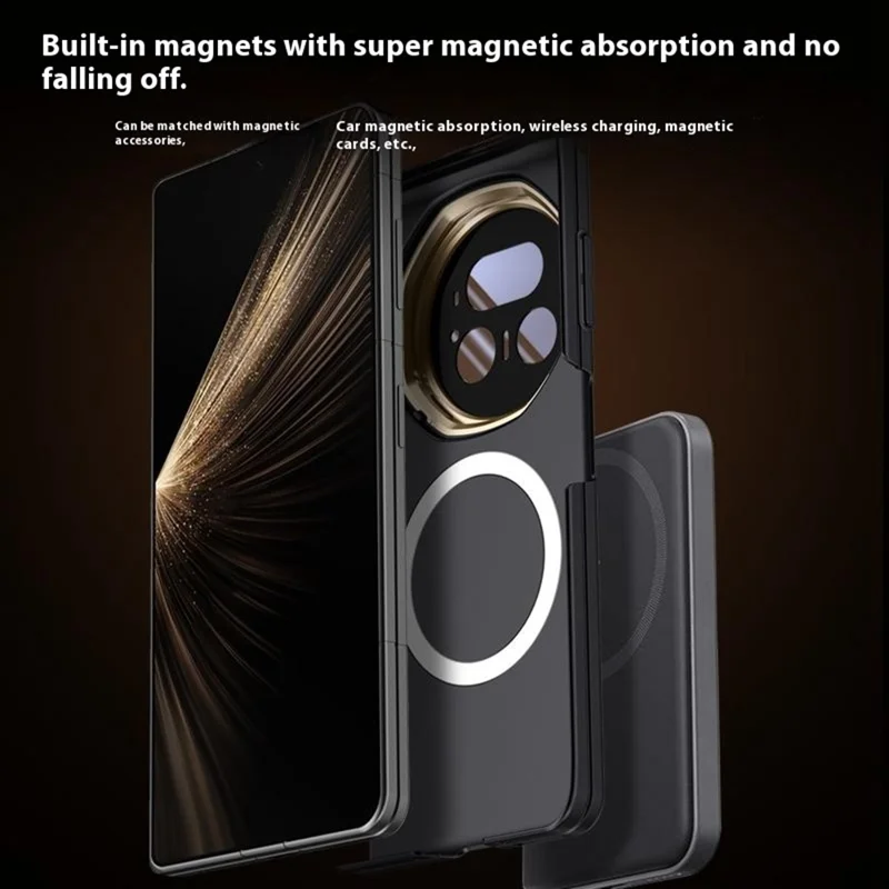 Für Honor Magic V5 5G Magnetische Hülle mit Objektivschutz, Ständer und samtweicher PC-Handyhülle - Schwarz