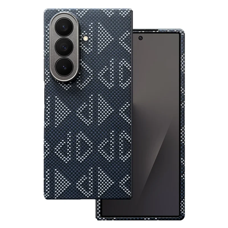 Per Samsung Galaxy Z Fold7 5G Custodia magnetica Tagli precisi Motivo geometrico Fibra di aramide Custodia per telefono con cornice metallica per obiettivo / cornice frontale