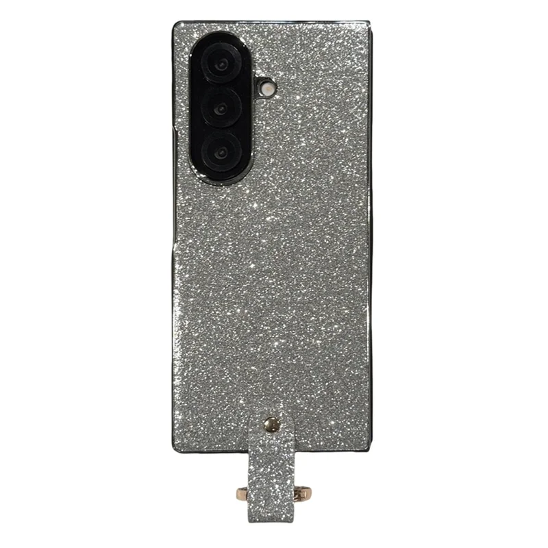For Samsung Galaxy Z Fold7 5G Case Electroplated Glitter PU Leather + PC Protective Cover with Portable Ring Strap - Silver